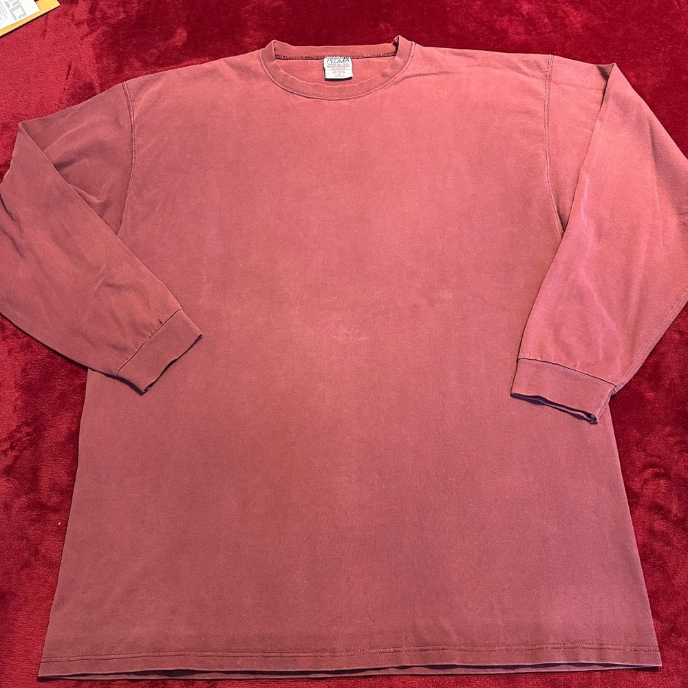 Vintage‎ Pluma Heavyweight Cotton L/S T-Shirt XL Maroon Made in USA Distressed